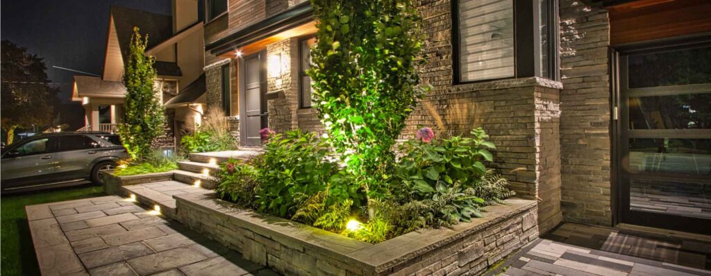 natural stone modern low maintenance front yard in mississauga