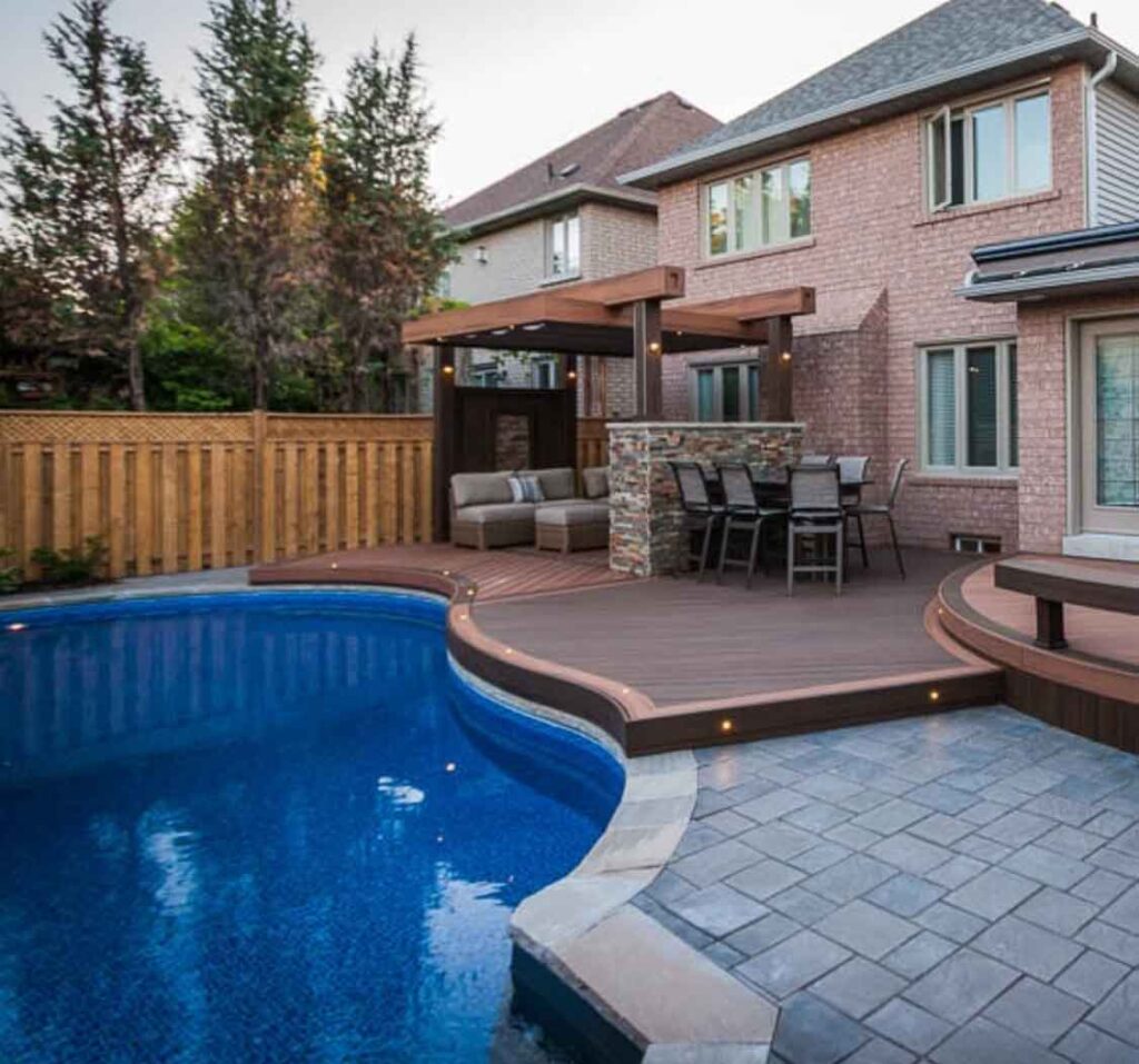 using multilevel deck to deal with slopes around pools