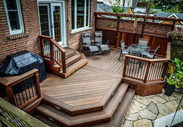 Ipe hardwood deck in a classic style that fits seamlessly with an older Toronto home