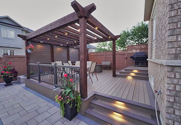 PVC deck with timber pergola and privacy screens designed for added privacy in a residential subdivision